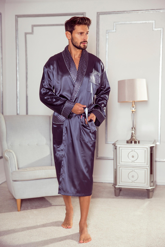 940 Forex halat de baie din satin pentru bărbați - gri