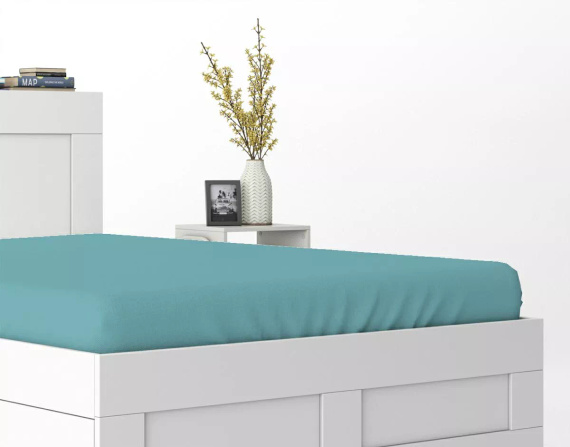 Cearșaf cu elastic din microsatin Poly Detexpol neted și practic turquoise