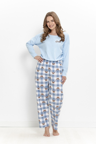 Pijamale damă Taro Freja 3631 albastru 100% bumbac mânecă lungă ursuleț