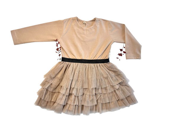 Rochie bej pentru bebelusi Mamatti SW054 – 100% bumbac | calitate poloneză | Confort și stil