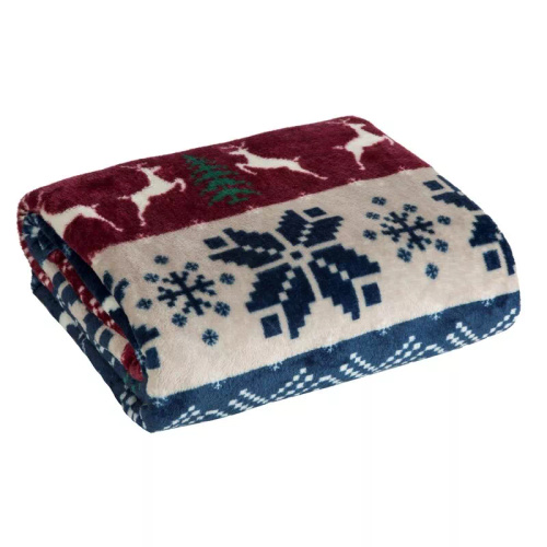 Pătură de Crăciun Eurofirany, bleumarin și roșu cu model scandinav – o pătură moale din microfibră, 240 g/m²