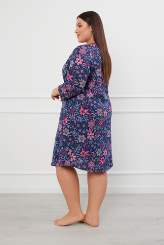 Cămașă de noapte Folk descheiată, mânecă 3/4 Modă italiană - print