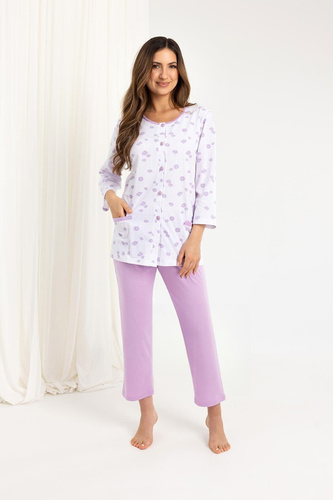 723 Pijamale dama Regina violet – bumbac, maneci 7/8, nasturi, confort si stil