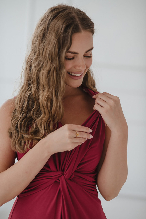 Rochie maxi de maternitate si alaptare cu bucla Milk&Love burgundy