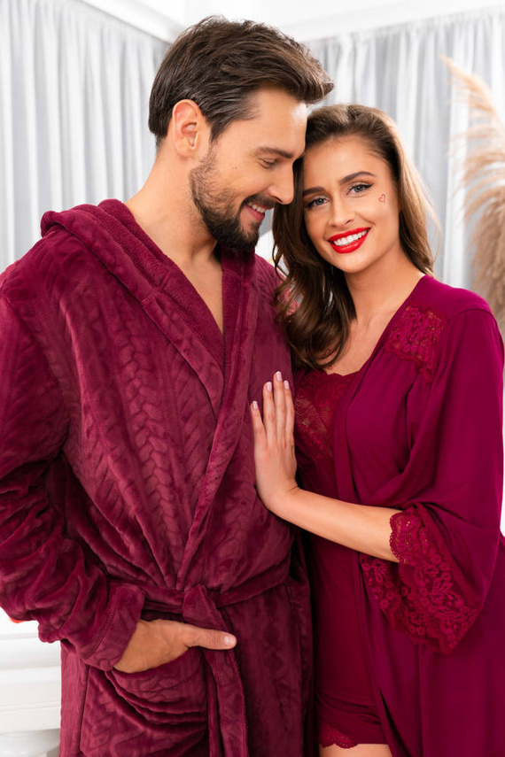 Zygmunt Halat de baie pentru bărbați cu glugă Italian Fashion- burgundy 