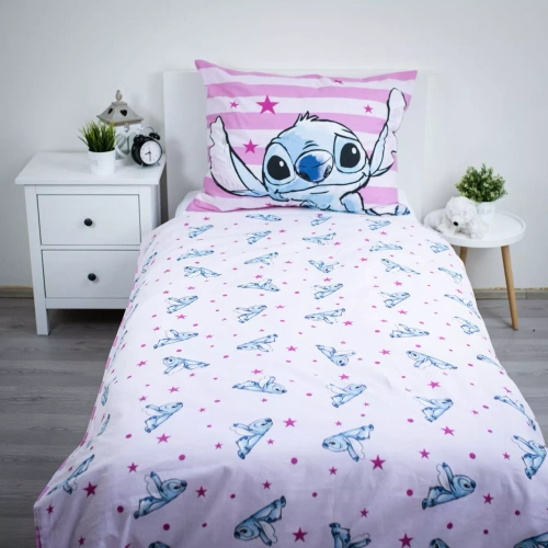 Poșetă de pat Lilo i Stitch JF24 140x200 roz cu stele 100% bumbac