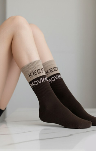 0071-009 Șosete de damă Unique Milena maro - jumătate de țesătură terry, bumbac, călduroase și confortabile