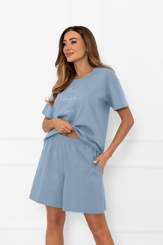 Pijama pentru femei Ksara Italian Fashion - bumbac, mânecă scurtă și pantaloni scurți - oțel