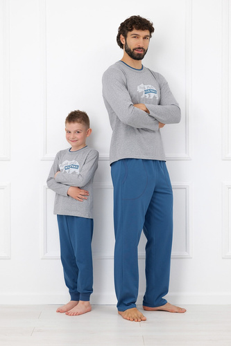Pijama pentru bărbați Gordo - bumbac clasic, top polo și pantaloni cu buzunare Italian Fashion - melange 