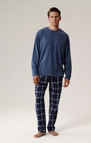 NMP-393 Albastru Atlantic – pijamale bărbătești din flanel de bumbac cu pantaloni