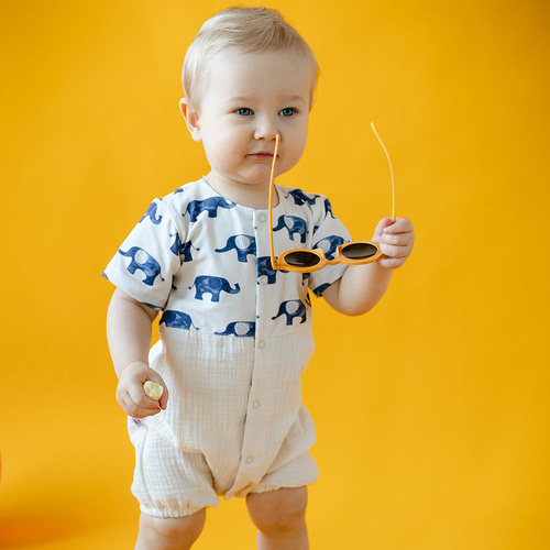 Elephant Rampers baby muselina Eevi - ecru