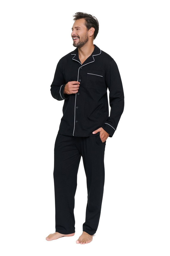 Pijamale bărbați Doctor Nap 7528 100% bumbac, cu nasturi, cu buzunare, deschidere frontală