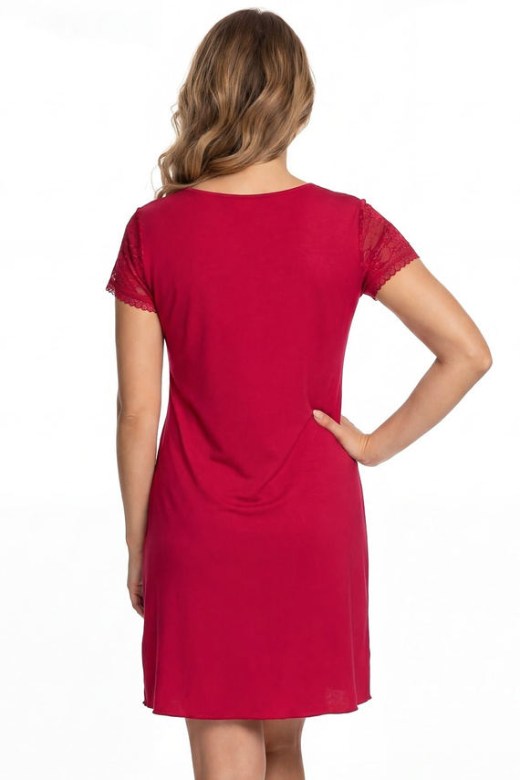 Cămașă de noapte Elena Donna din vâscoză cu dantelă, elegantă, moale, decolteu în V, wineberry
