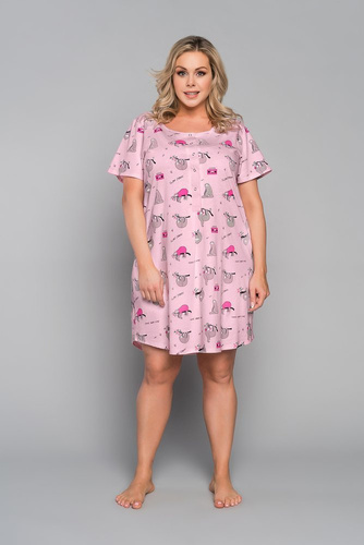 Orso Cămașă de noapte descheiată, cu mânecă scurtă, cu imprimeu Italian Fashion - roz