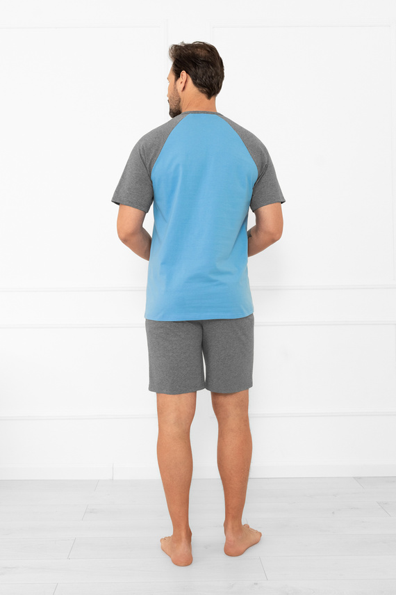 Pijama pentru bărbați Alexander Italian Fashion - mâneci scurte și pantaloni scurți, 100% bumbac - albastru/gri