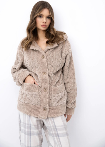 Sensis Ingrid blezer damă bej, cu nasturi, moale, homewear, cu buzunare
