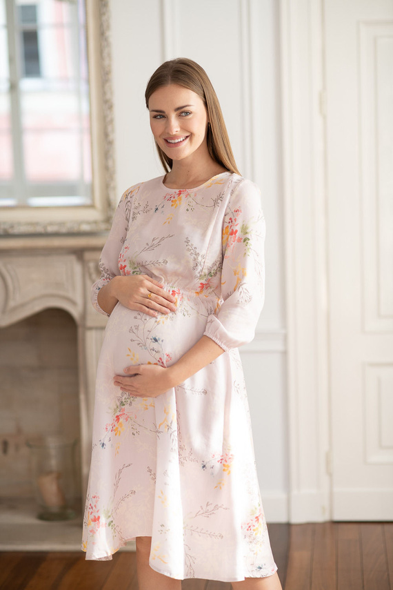 Rochie de sarcină Milk&Love pentru alăptare Lovely Dress Midi mânecă 3/4 ramuri colorate