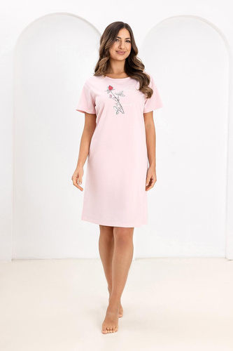 Cămașă de Noapte Damă Regina 172 din 100% Bumbac – Mânecă Scurtă, Decolteu Semicircular, Imprimeu, Lungime până la Genunchi