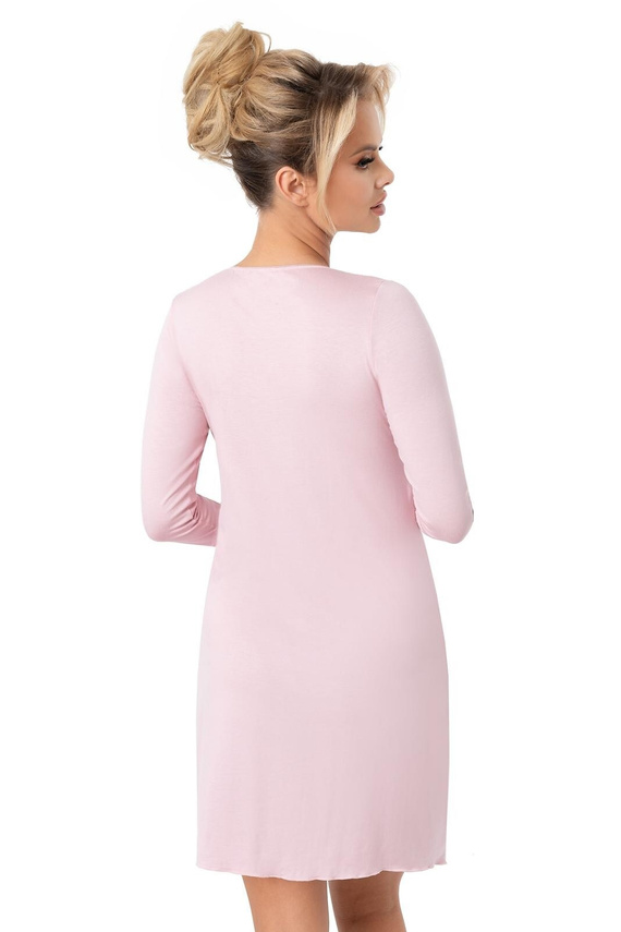 Cămașă de noapte Donna Margo roz pudrat – viscoză, dantelă, mâneci 3/4, lungime până la genunchi