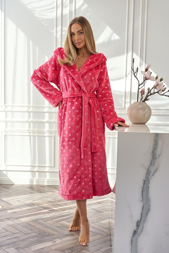 Halat de baie pentru femei 2551 Amira L&L zmeură - lung cu glugă | Eleganță și confort