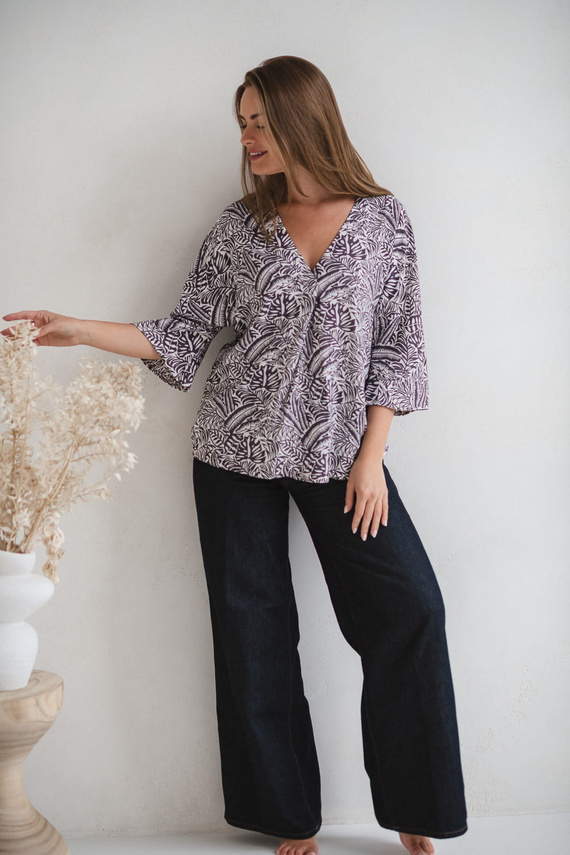 Bluză de maternitate Bahama Mama Milk&Love cu imprimeu tropical – viscoză, mâneci 3/4, oversize