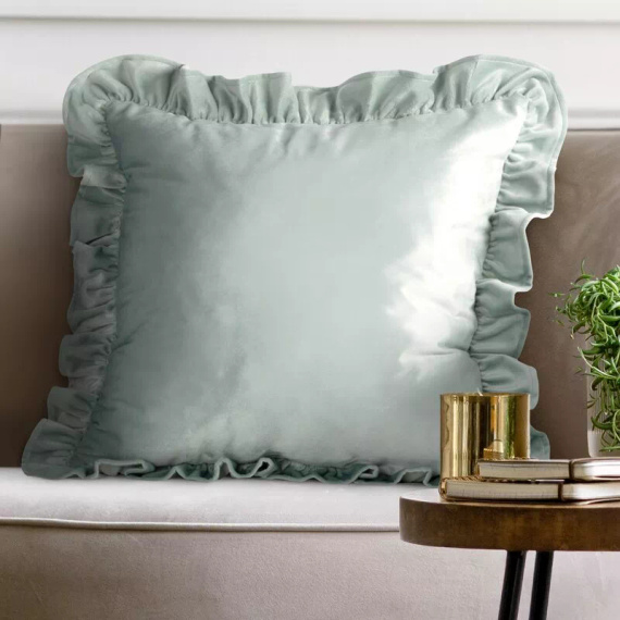 Față pernă Brenda 45x45 verde salvie catifea cu volane sage