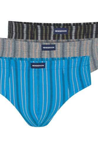 1446 K690 Chiloți bărbătești Henderson gri-turcoaz-negru - bumbac, 3 bucăți într-o cutie