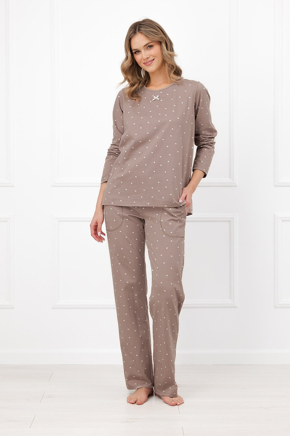 Pijamale damă Italian Fashion Madura bumbac lungă bej cu inimioare