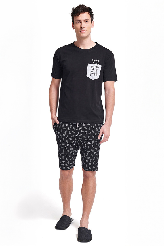 Pijamale Gianna Sorbetto pentru bărbați gri – mâneci scurte, pantaloni scurți, imprimeu, bumbac