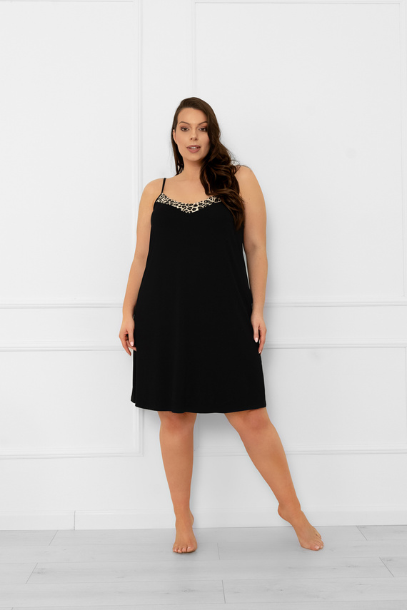 Rochie de noapte Kongo Italian Fashion - negru, fără bretele, cu imprimeu leopard