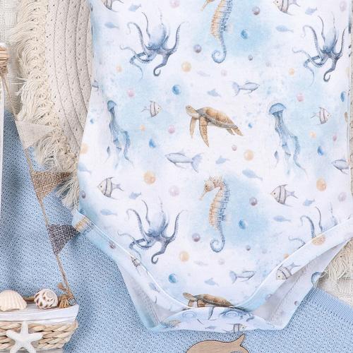 ABN-5447 Body Nini din bumbac organic Sea Of Joy – bumbac organic, mâneci scurte