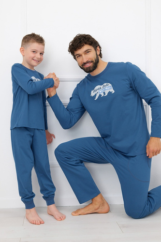 Pijama pentru bărbați Gordo - bumbac clasic, top polo și pantaloni cu buzunare Italian Fashion - melange 
