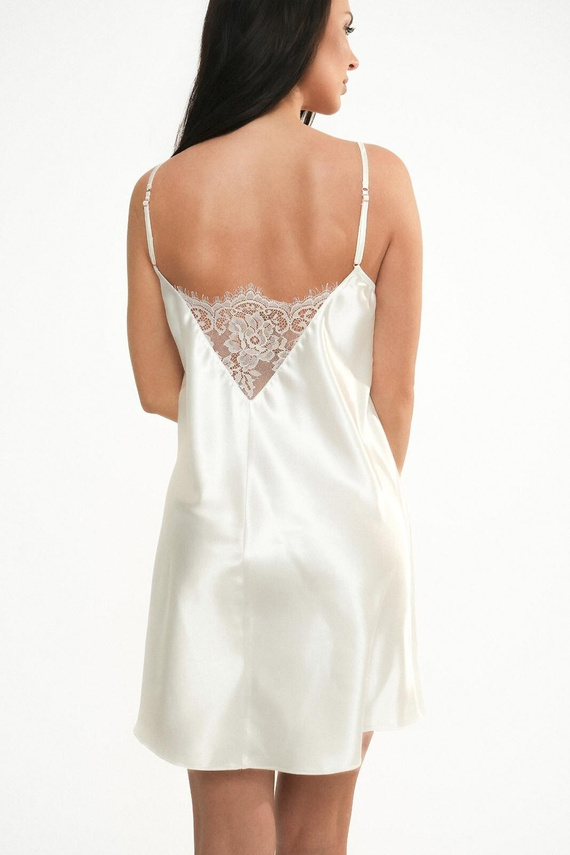 Cămașă de noapte Ava 006 Whisper White satinată cu dantelă albă de mireasă