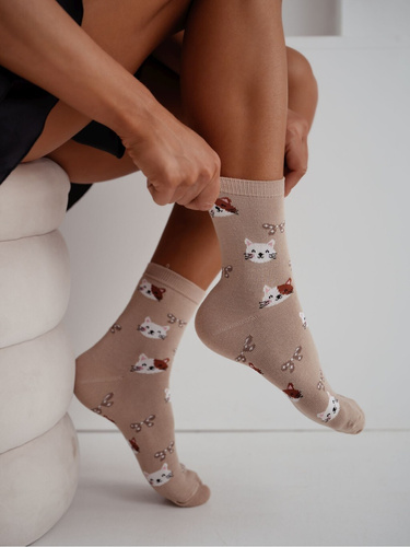 Șosete damă din bumbac Milena 0200-241– cu nervuri, confort zilnic beige