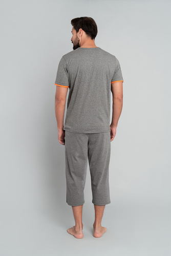 Marek Pijama pentru bărbați cu mânecă scurtă, pantaloni 3/4 Italian Fashion- mediu melange