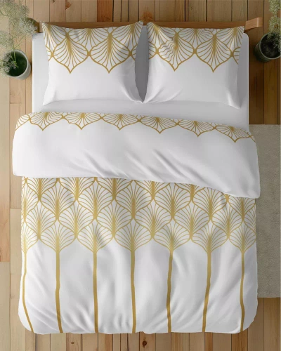 5225 B Lenjerie de pat din satin cu motiv geometric Detexpol alb