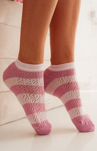 1504 Picioare ajurate damă în dungi Milena roz-roz pudrat