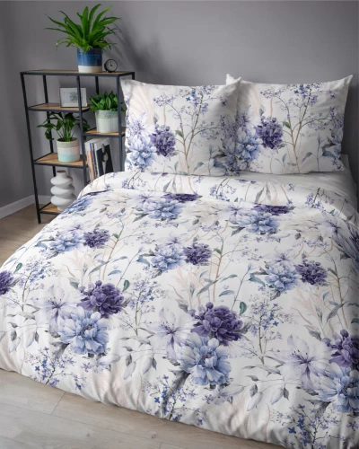 5222 A Lenjerie de pat din satin cu flori de acuarelă în nuanțe de lavandă Detexpol