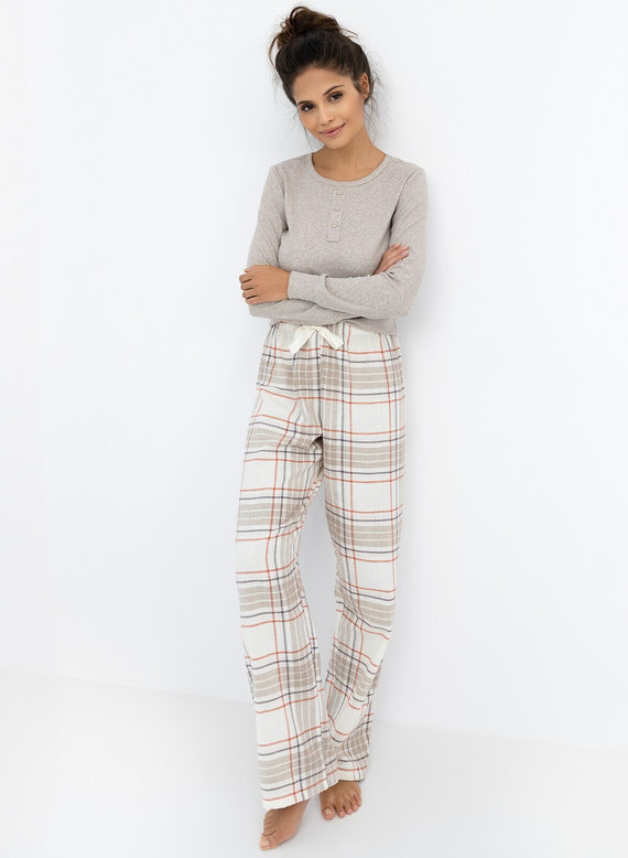 Pijamale pentru femei Angelina Sensis - Bluză melanj și pantaloni de flanel în carouri