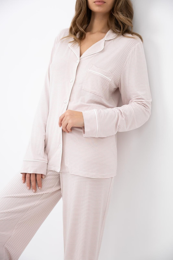 Sensis Leila pijama damă roz cu dungi, vâscoză, cu nasturi