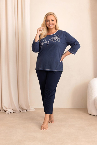 Pijamale damă Regina 4015 100% bumbac mâneci și pantaloni 7/8 cu imprimeu - bleumarin