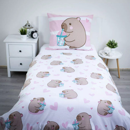 Lenjerie de pat din bumbac 140x200 Kapibara roz 70x90 Jerry Fabrics