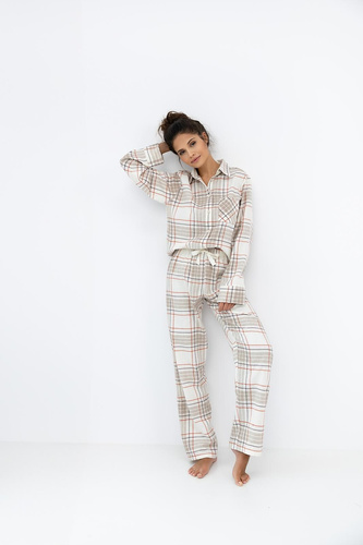 Pijamale Adalyn Sensis pentru femei - flanel de bumbac în carouri, cu nasturi
