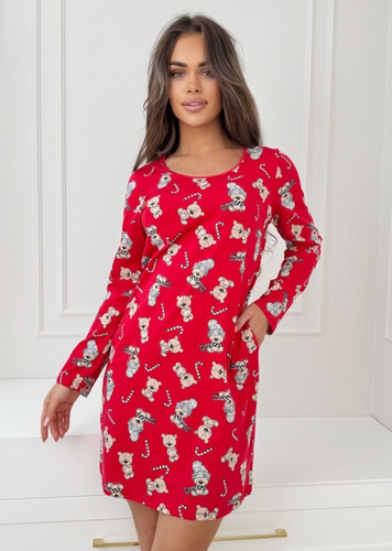 Cămașă de noapte Bear Donna pentru femei - bumbac, festivă, cu buzunare