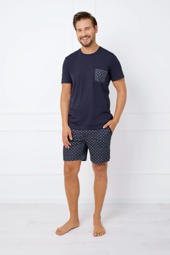 Rajmund Pijama cu mânecă scurtă pentru bărbați, pantaloni scurți Italian Fashion - bleumarin/print