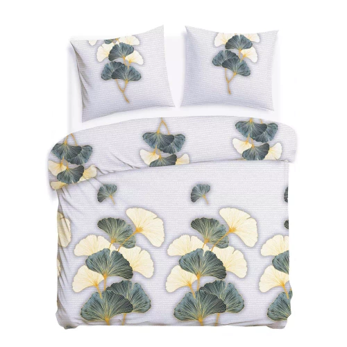 31510/1 Set de lenjerie de pat din flanel Flanellove Darymex gri verde frunze de ginkgo – set, 100% bumbac, cald și moale