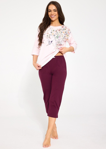 Pijamale damă Cornette 1105/497 Floris 2 roz, 100% bumbac, 3/4