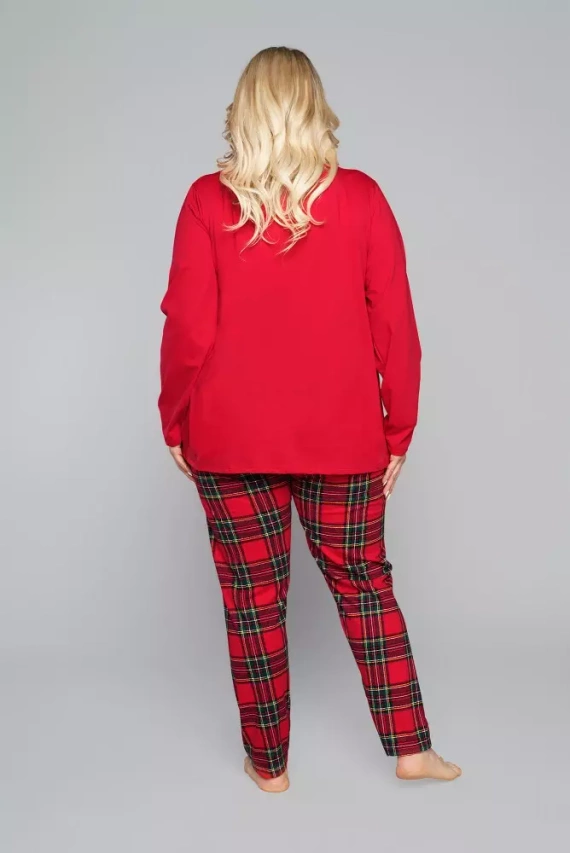 Pijama pentru femei Zorza cu mânecă lungă, pantaloni Italian Fashion - roșu/print 