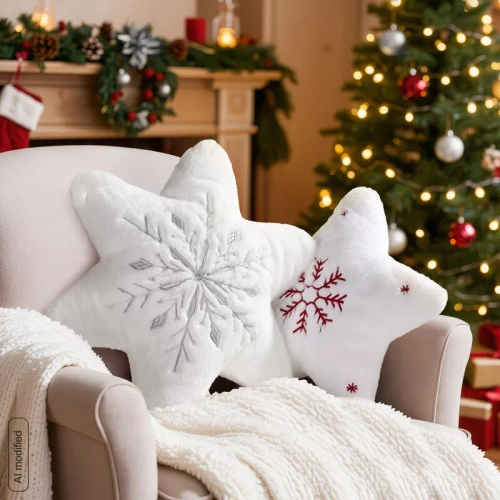 Eurofirany 366 pernă de Crăciun stea albă 36x36 catifea cu broderie