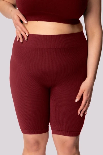 Pantaloni scurți motociclist damă Mona cu nervuri, visiniu